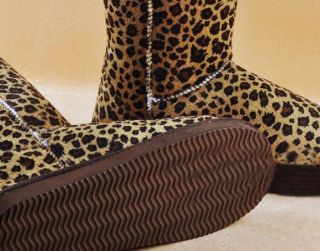 Women Winter Warm Flat Heels Snow Leopard Boots Buskin Faux Suede Mid Calf Shoes