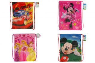 New Boys Girls Childrens Disney Cars Mickey Minnie Mouse Princess Gym PE Bags