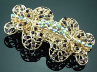 Fashion Sexy Gold Tone Colorful Crystal Flower Hair Clip Barrette Bridal Charm
