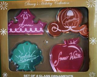 Disney Princess Set4 Glass Christmas Ornaments New