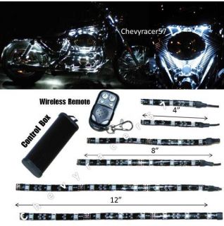 6pc White LED Motorcycle Chopper Frame Glow Lights Flexible Neon Strips 12V Kit