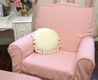 Shabby Cottage Chic Pink Linen Rocker Rocking Chair Ottoman Armchair