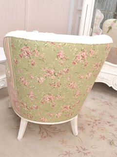 Shabby Cottage Chic White Pink Sage Rose Chenille Chair Vintage Cute Armchair
