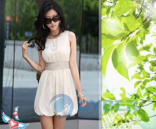 Women Mini Dress Empire Waist Chiffon Lined Tunic Korea