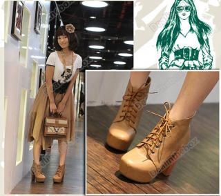 Women Sexy Round Toe Platform Thick High Heels Lace Up Ankle Boots Shoes