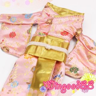 Handmade Pink Vintage Japanese Traditional Kimono Party Dress for Barbie Dolls