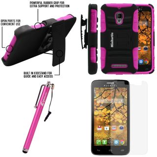 Alcatel One Touch Fierce 7024W Stand Heavy Duty Case Cover on Holster Black Pink