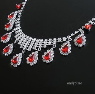 Swarovski Crystal Ruby Wedding Party Bridal Jewelry Set Necklace Earrings 0023D