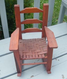 Vintage Hand Made Wood Wooden Weave Toy Furniture 18" Doll Bear Rocking Chair