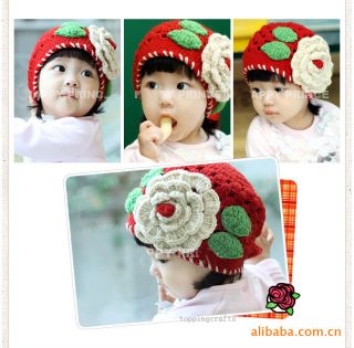 Infant Baby Boy Girl Boutique Crochet Knit Flower Beanies Hat Hairband 0233D New