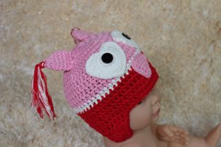 New Cute Handmade Cotton Pink Red Owl Baby Child Knit Hat Cap Newborn Photo Prop