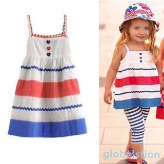 Girls Blue Striped Straps Skirt Pants Outfits Prince Summer Dress 2 Pcs 2 7Y
