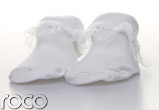 Baby Girls All White Gift Plain Frilly Soft Cotton Design Socks Shoes