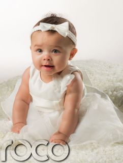 Baby Girls Ivory Cream Wedding Flowergirl Christening Party Dress with Headband