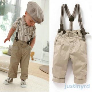 Boys 2pcs Top Bib Pants Outfit Set Baby 0 5Y Clothes Toddler Gentleman Overalls
