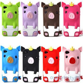 3D Pig Soft Silicone Gel Rubber Cute Back Case Cover Skin for iPhone 4 4G 4S