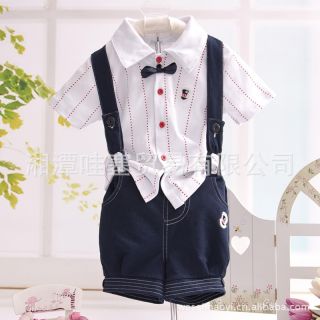 2 Pcs Boy Gentleman Baby Short Top Pant Set Suit Outfit Clothing Infant Clothes