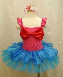 Disney Princess Little Mermaid Ariel Costume Girls Party Tutu Dress Headband 7 8