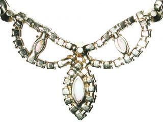 Vintage Art Deco Pink Opal Art Glass Baby Chain Rhinestone Festoon Necklace