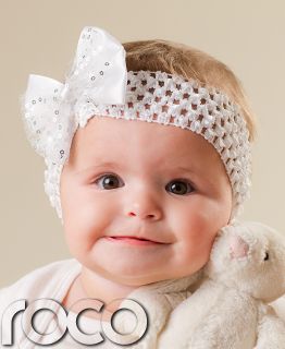 Baby Girls White Pink Cream Party Flowergirl Cotton Waffle Headband with Bow