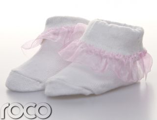 Baby Girls White and Pink Gift Plain Frilly Soft Cotton Design Socks Shoes