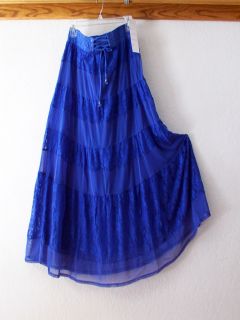 New Lapis Long Blue Lace Peasant Boho Maxi Corset Dress Skirt 16 18 14 XL