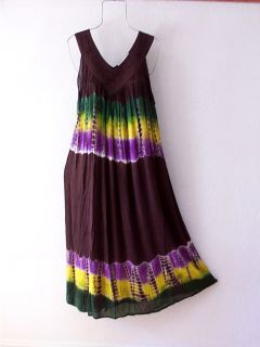 New Brown Purple Tie Dye Boho Peasant Dress 16 14 XL