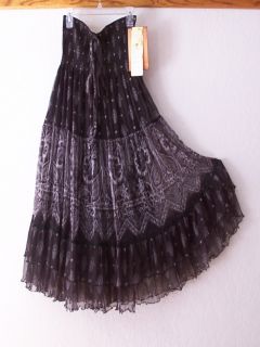 New Lapis Long Black White Ruffle Peasant Boho Maxi Dress Skirt 8 10 6 M Medium