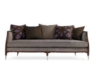 Ellis Designer's Art Deco Wood Trim Fabric Sofa Couch Chair Set Living Room
