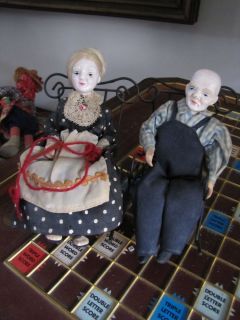Shackman Vintage Grandma Grandpa Porcelain Dolls in Rocking Chairs