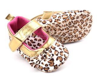 Baby Girl Leopard Gold Mary Jane Soft Sole Crib Shoes Size 1 2 3