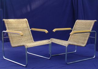 Pair Mid Century Modern Marcel Breuer Knoll Lounge B35 Chairs Eames Era