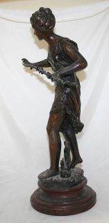Antique Spelter Statue Sculpture Ernest Rancoulet Lady 19th Century