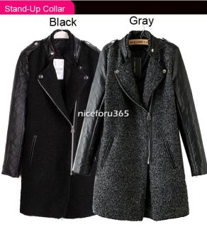 N4U8 Women Casual Long Sleeves Outerwear PU Leather Stand Up Collar Coat Jackets
