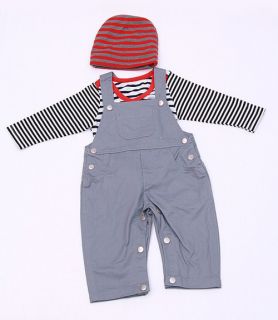 3pcs Baby Boy Kid Striped Hat Romper Pants Jumpsuit Outfit Set Trousers Clothes