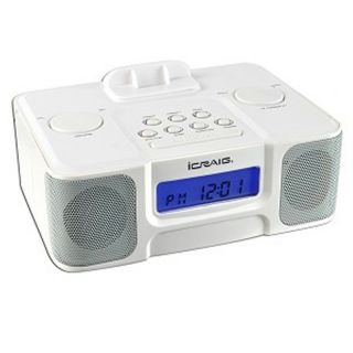 Icraig CMA3014 Alarm Clock Radio Speaker System w Dock Connector for iPod White