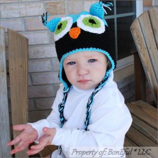 BonEful RTS New Boutique Crochet Knit s Unisex Baby Girl Boy Owl Blue Winter Hat