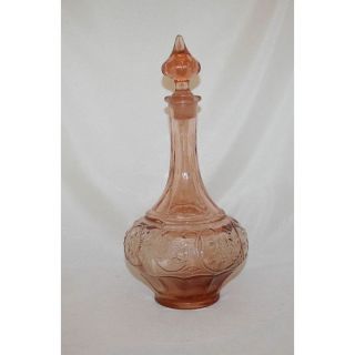 Antique Pink Glass Decanter Bottle Italy 1930c