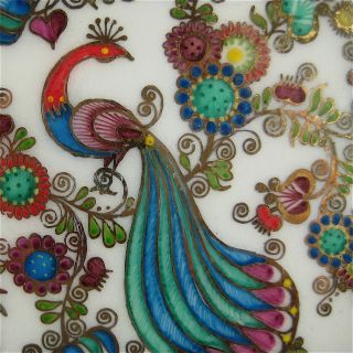 Arta Austria Hand Made Enamel Tray Oval Turquoise Exotic Peacocks Colors Vintage