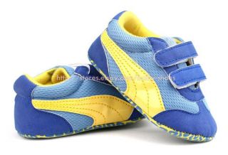 Baby Boy Girl Yellow Blue Soft Sole Shoes Toddler Sneakers Newborn to 18 Month