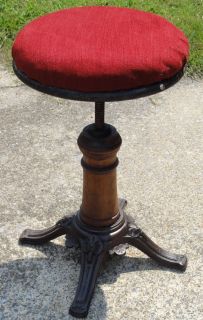 Antique Cast Iron Walnut JC Briggs Music Stool Chair 1867 Victorian Industrial