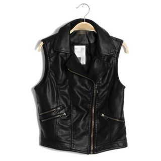 New Womens European Fashion Sleeveless Zipper Leather Waistcoat Vest Jacket B394