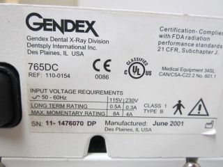 2001 Gendex 765DC Dental Intraoral Bitewing x Ray Tube Head Controller Box