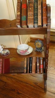 Petite Antique English Oak Turned End Table Book Shelf Trough Bookshelf