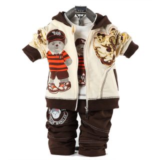 Cute Baby Boy Winter Fall Autumn Outfit Set Suit Coat Outerwear Clothes 3pcs Set