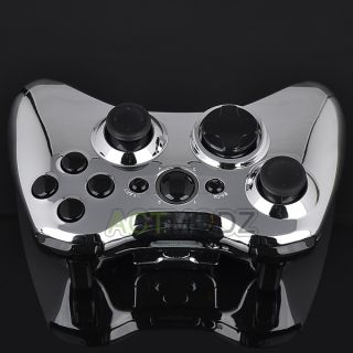 Chrome Silver Full Housing Shell Polished Black Button for Xbox 360 Controller