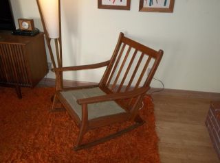 Vintage Large Wide Teak Mid Century Mod Wooden Rocking Chair Danish Eames