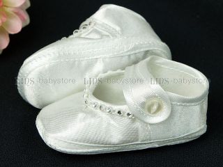 Newborn Infant Baby Girl White Rhinestone Baptism Crib Shoes A678