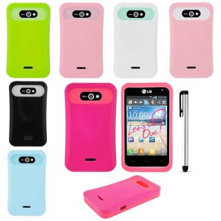 For LG Motion 4G MS770 Neon Dual Flex Double Layer Hard Case Gel Cover Stylus