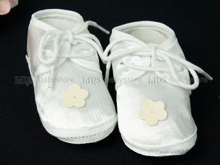 Newborn Infant Baby Girl White Ivory Flower Crib Shoes A677
